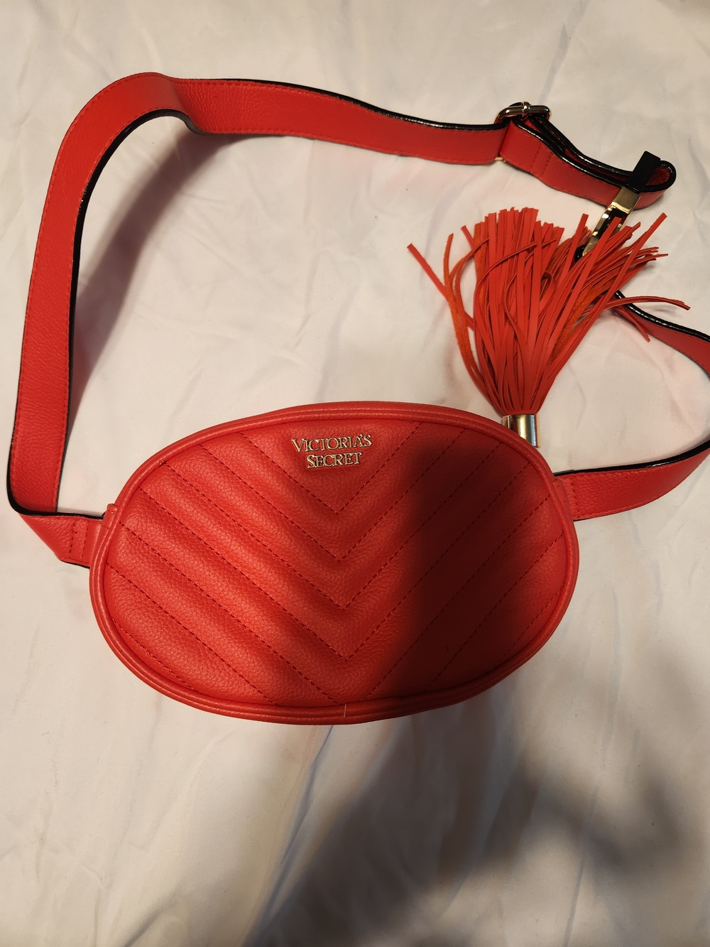 Victoria's Secret Red Quilted Crossbody Belt Bag with Tassel